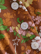 Bohemian Maxi Dress – “Amber Wildflower” Brown Floral Button-Front Tassel-Tie Boho Dress