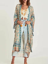 Boho Kimono Robe – “Desert Rosewood” Printed Lounge Cover-Up in Rust Red & Desert Rosewood