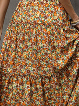 Boho Skirt, Hippie Skirts, Maxi Skirt, Flower Ruffle in Orange