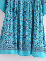 Boho Mini Dress – “Turquoise Reverie” Paisley Batwing Sleeve Loose Dress