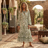 Bohemian Maxi Gown – “Starlit Nomad” Floral Long Sleeve Tassel Dress