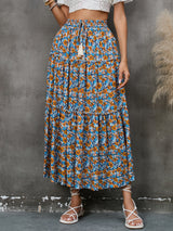 Boho Skirt, Hippie Skirts, Maxi Skirt, Flower Ruffle in Blue