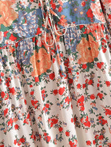 Bohemian Maxi Dress – “Terracotta Bloom” Cream Floral V-Neck Tie-Front Maxi Dress