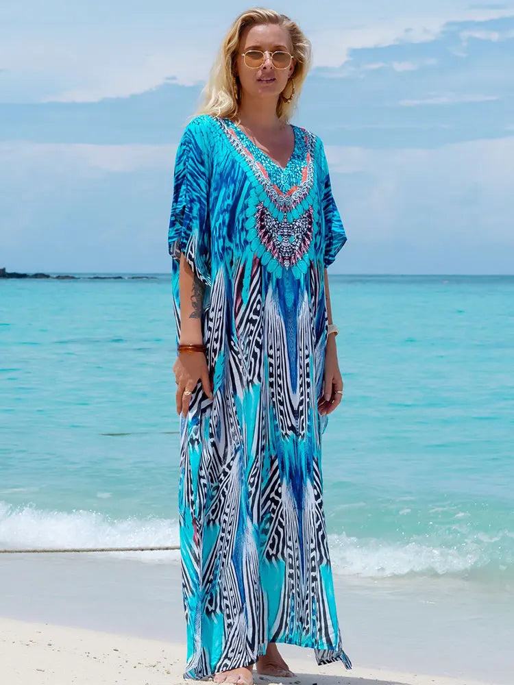 Boho Maxi Dress - Beach Dress, Kaftan Dress Allegra Brown Zebra