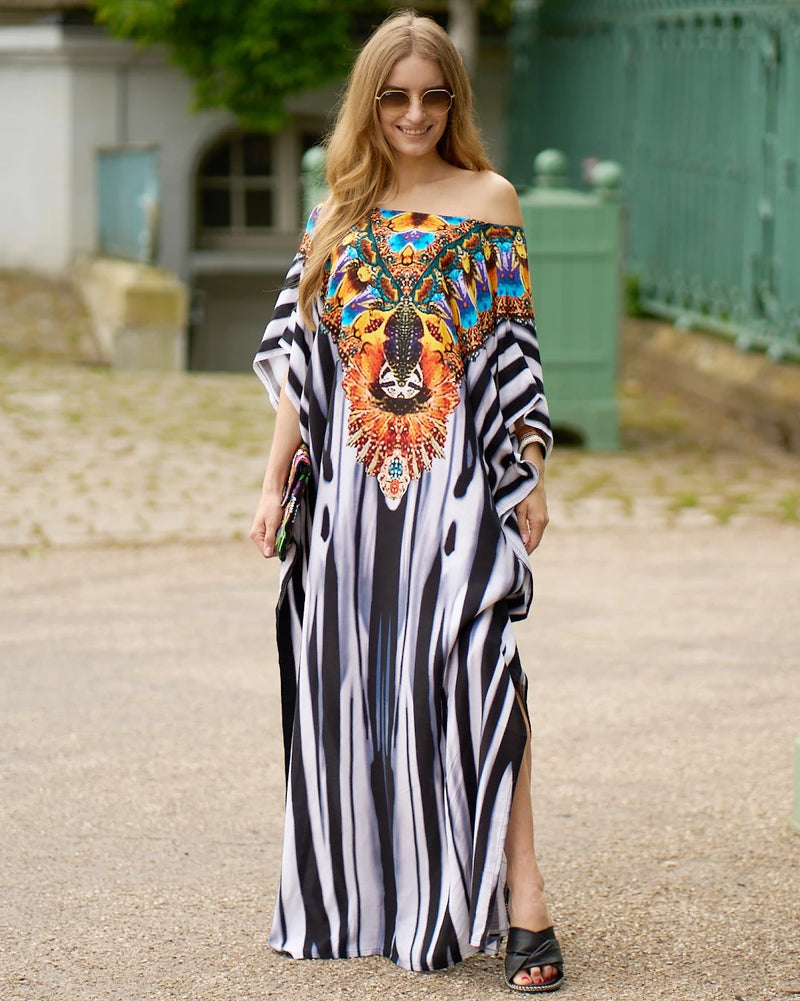 Boho Maxi Dress - Beach Dress, Kaftan Dress Allegra Brown Zebra