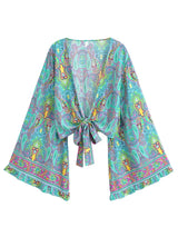 Boho Blouse – “Festival Muse” Floral Long Sleeve Tie Front Tope