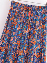 Boho Maxi Skirt – “Wild  Bloom” Floral Gypsy Skirt in  Navy,Purple & Turquoise