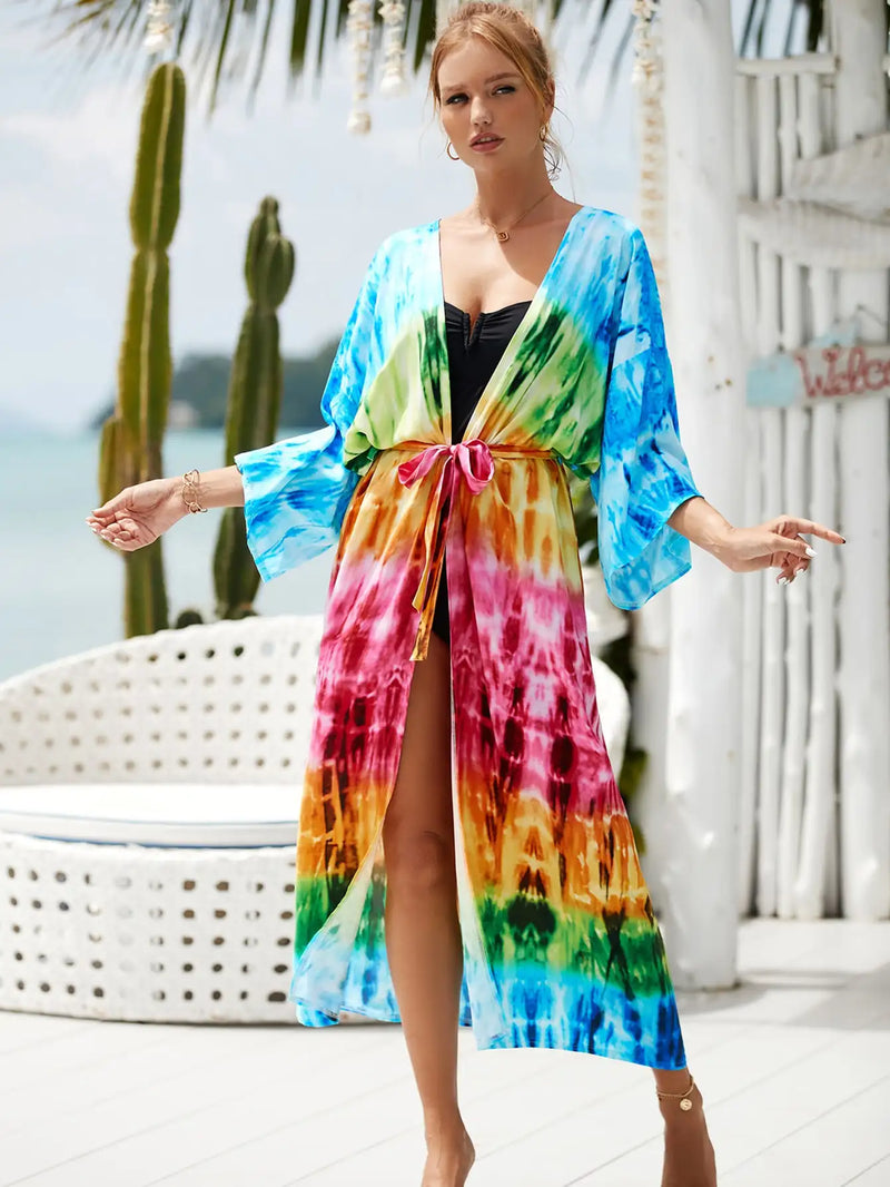Beach Robe - Boho Robe - Summer Chic Cover-Up with Tie Dye Ausha Pink