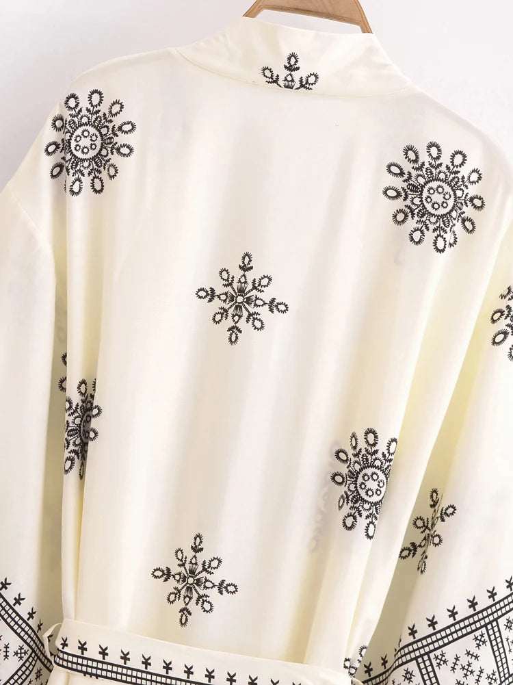 Boho Kimono Robe – “Ivory Echo” Ethnic Embroidered Beach Cover-Up for Women