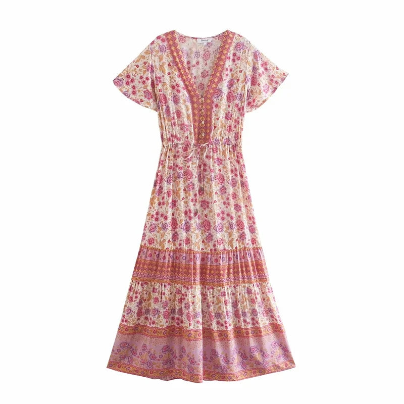 seabreeze maxi dress pink Boho Maxi Dress – Summer Dress – 'Seabreeze Bloom' Sundress in Pink, Blue & Green” pink / L