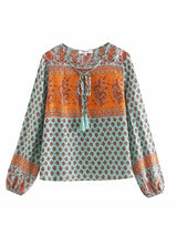 Boho Top for Women – Bohemian Blouse - “Tangerine Coast” Teal & Pink