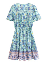 Bohemian Mini Dress – “Boho Bloom” Floral Print V-Neck Tie-Waist Mini Dress
