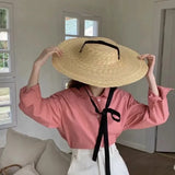 Boho Visor Hat - Wheat Straw Lace Up Beach Hat