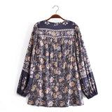 Boho Blouse – “Wild Petal” – Boho Floral Tunic Tops in Pink & Blue