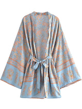 Boho Kimono Robe – “Blue Mirage” Short Cover-Up for Beach & Lounge