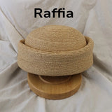 Boho Pillbox Hat - Natural Raffia French Beret Hat