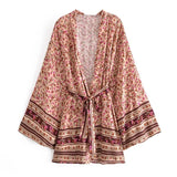 Boho Short Robe – “Rosewood Escape” Pink Floral Kimono Beach Cover-Up