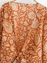 Boho Blouse – ““Seaside Song” Floral Long Sleeve Tie Front Tope