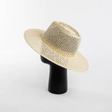Boho Sun Beach Hat - Handwoven Hollow Wide Brim Straw Fedora Hat