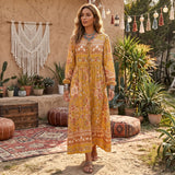 Bohemian Maxi Dress – “Marigold Reverie” Yellow Floral V-Neck Flare Sleeve Boho Maxi Dress