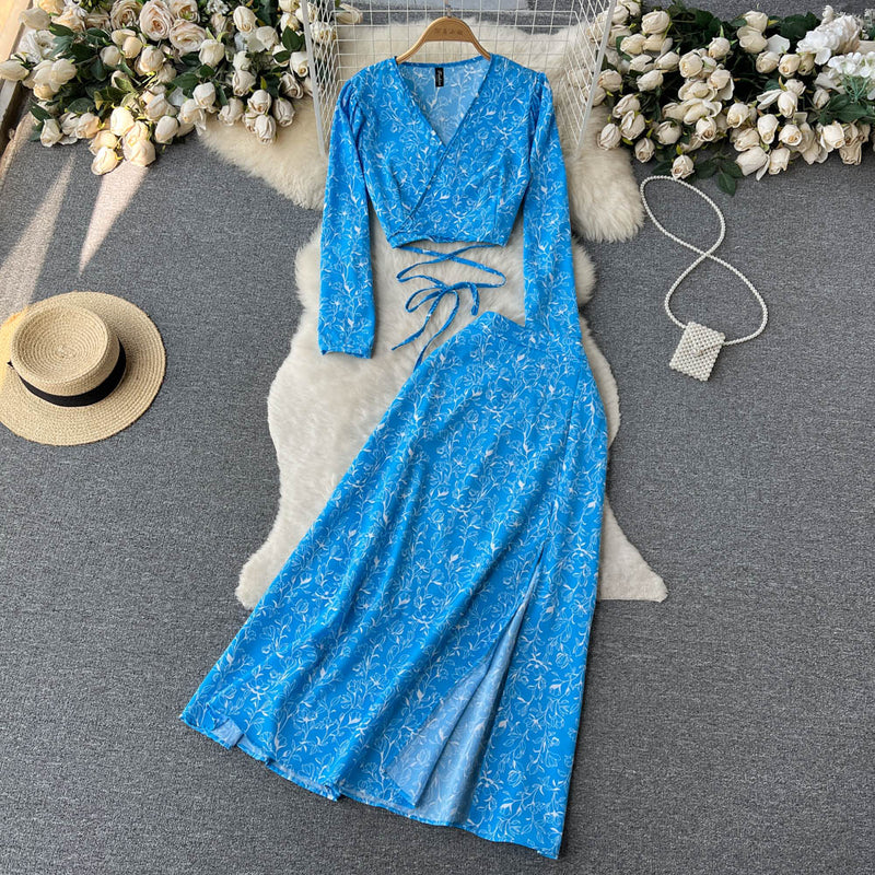 Vintage Two-Piece Set - Boho Matching Top and Skirt - Summer Vacation Sylvie Blue