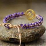 Boho Bracele Amethysts OM Charm String Braided Macrame Bracelets