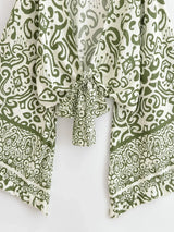 Boho Blouse – ““Seaside Song” Floral Long Sleeve Tie Front Tope