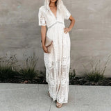 Boho White Dress – Maxi Dress - Boho Dress - “Moonflower” Lace Embroidered Gown