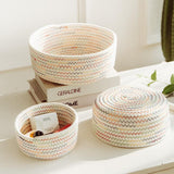 Colorful Rope Storage Basket - Handwoven Jute Shelf Basket - Bohemian Home Decor