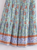 Boho Maxi Skirt – “Wild  Bloom” Floral Gypsy Skirt in  Navy,Purple & Turquoise