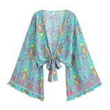 Boho Blouse – “Festival Muse” Floral Long Sleeve Tie Front Tope