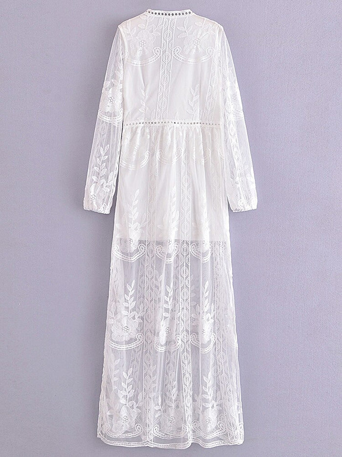 Maxi Dress - Boho Dress - Sundress - Lace Dress - White Aitana Wild Rose Boho Maxi Dress - Boho Dress - Sundress - Lace Dress - White Aitana Wild Rose Boho