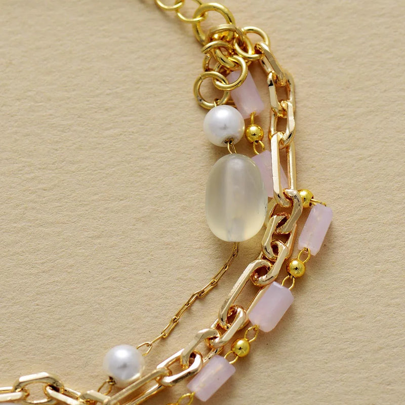 Boho Bracelet - Crystal Stone Gold Plated Link Curb Chain