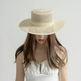 Boho Sun Beach Hat - Handwoven Hollow Wide Brim Straw Fedora Hat