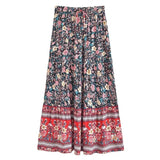 Boho Maxi Skirt – “Wild  Bloom” Floral Gypsy Skirt in  Navy,Purple & Turquoise