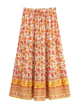 Boho Maxi Skirt – “Honey Flower” Hippie Floral Long Skirt in Orange & Yellow for Women