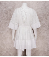 Boho Mini Dress – Boho White Dres –“Whisper Light” Batwing Sleeve Mini Sundress with Buttons