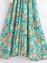 Bohemian Maxi Dress – “Jade Garden” Green Floral Batwing Tie-Waist Maxi Dress