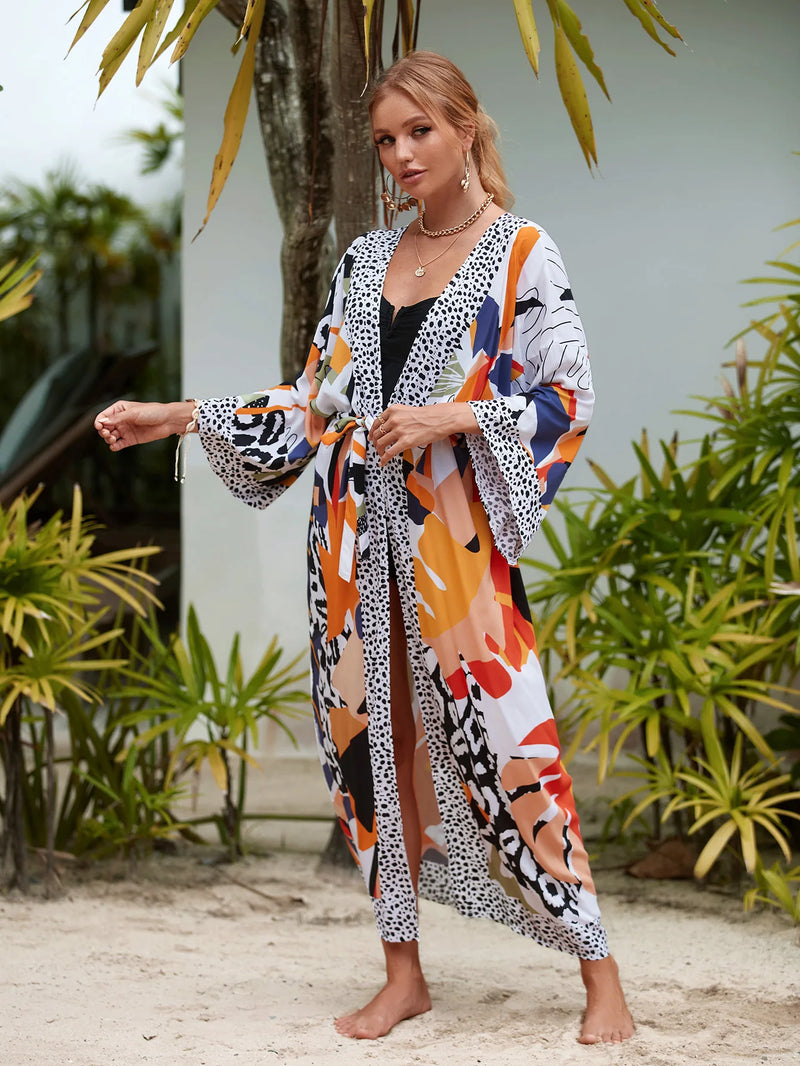 Beach Robe - Boho Robe - Summer Chic Cover-Up with Talulla Leaf in Orange