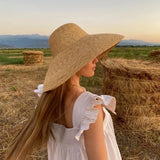 Boho Sun Beach Hat - Hepburn Wheat Straw Basin Hat