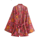 Boho Kimono Robe – “Wild Dahlia” Short Floral Cover-Up for Beach & Lounge