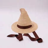 Boho Witch Hat - Pointed Wheat Straw Costume Hat