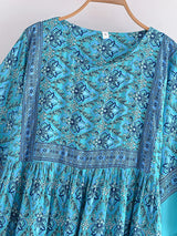 Boho Mini Dress – “Turquoise Reverie” Paisley Batwing Sleeve Loose Dress
