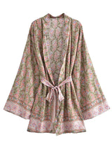Bohemian Kimono Robe – “Gabriella”  Dusty Brown Short Cover-Up for Beach or Lounge
