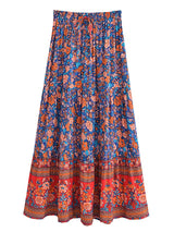 Boho Maxi Skirt – “Wild  Bloom” Floral Gypsy Skirt in  Navy,Purple & Turquoise