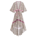 Bohemian High-Low Dress – “Savanna Rose” Leopard Print Tie-Waist Backless Boho Dress