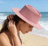 Boho Sun Beach Hat - Handwoven Linen Wide Brim Straw Hat