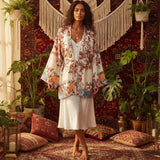 Boho Robe, Kimono Robe, Beach Cover up, Short Robe, Shelta White Floral