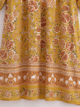Bohemian Maxi Dress – “Marigold Reverie” Yellow Floral V-Neck Flare Sleeve Boho Maxi Dress