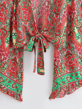 Boho Blouse – “Festival Muse” Floral Long Sleeve Tie Front Tope